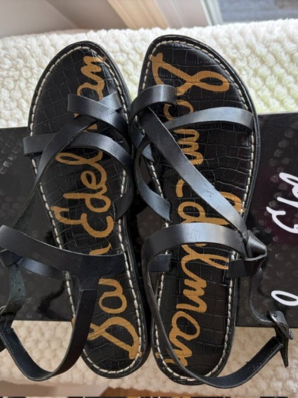 🖤 Sam Edelman Gladis Black Leather Strappy Flat Sandals Size 9M